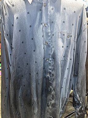 Ash Gray Button-Up Shirt with Subtle Square Print